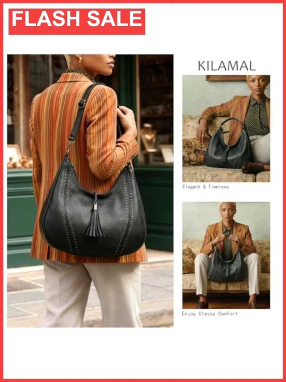 Oversized Synthetic Leather Hobo Bag PU Crossbody Shoulder Tote Large